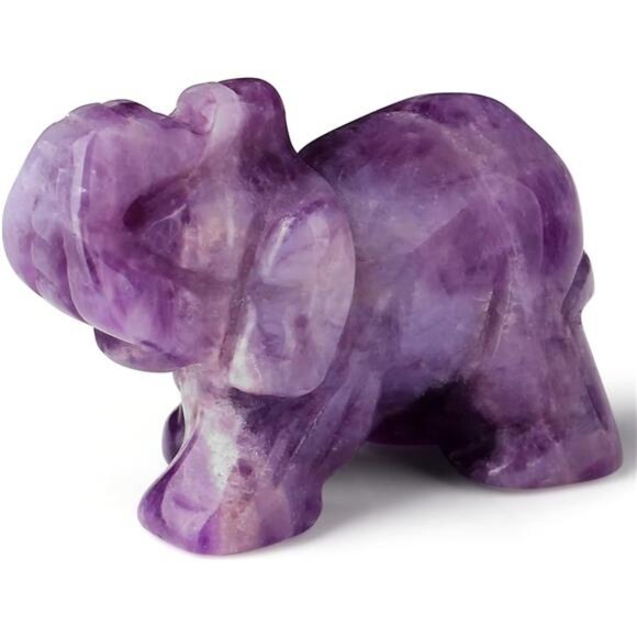 2" Amethyst Elephant Decor Natural Healing Crystal Stones Polished Hand-Carved - Picture 1 of 7